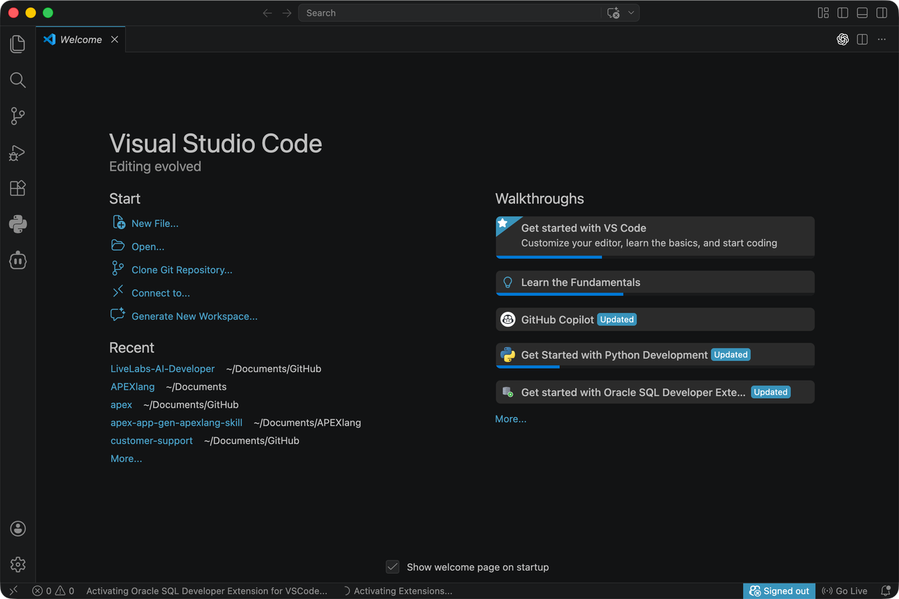 Visual Studio Code 首次启动