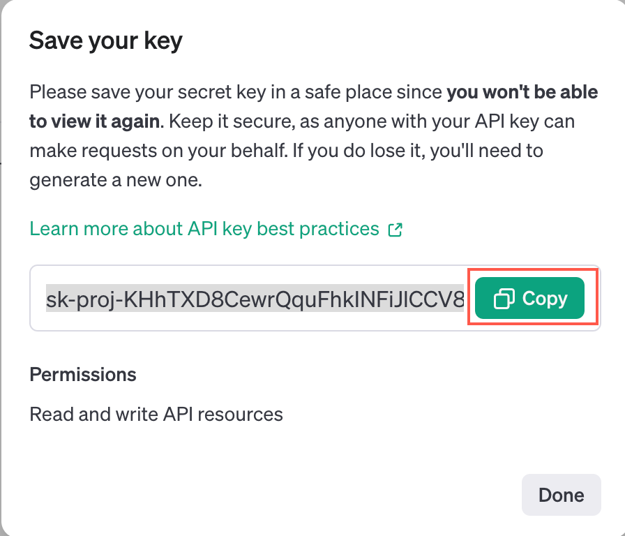 保存 OpenAI Secret Key